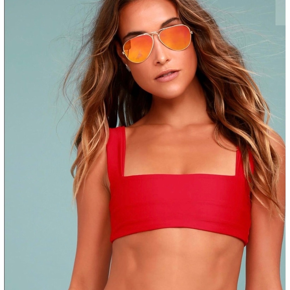 KAOHS Hampton Bikini Top S Red Square Neck Tie Back Beach Resort Travel Festival